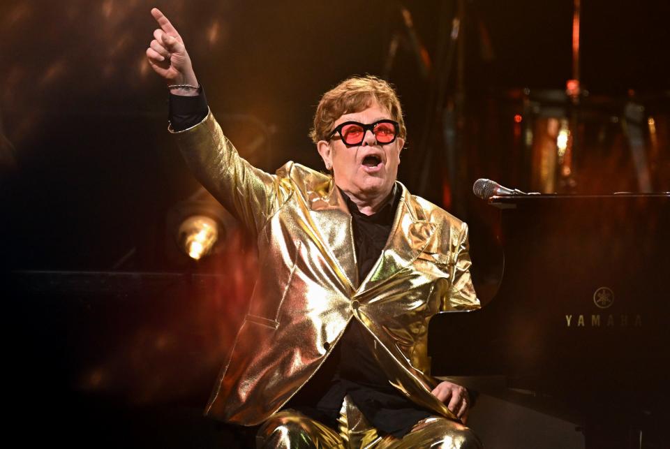 Sir Elton John on stage in Glastonbury, England, in June.