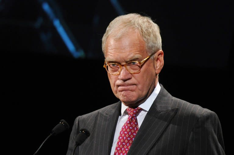 David Letterman speaks at the International Rescue Committee's Annual Freedom Award benefit at the Waldorf Astoria Hotel in New York, on November 9, 2011. Letterman, at 65, recently overtook "Tonight Show" legend Johnny Carson as the most long-running late-night talk show host