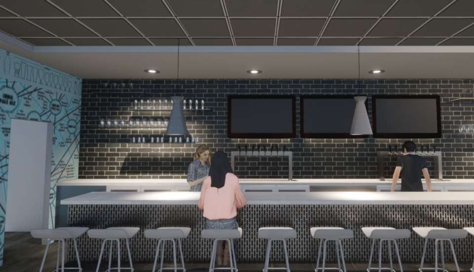 A rendering of Heights Brewing, which will open in September 2023 in downtown Farmington.