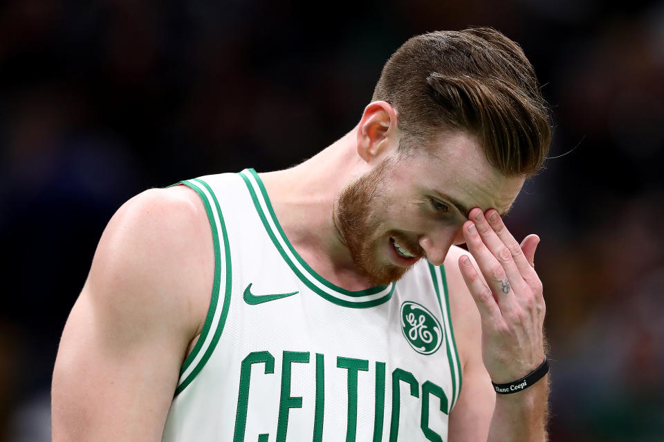 Celtics forward Gordon Hayward is not back to full speed in his first season back from a major leg injury. (Maddie Meyer/Getty Images)