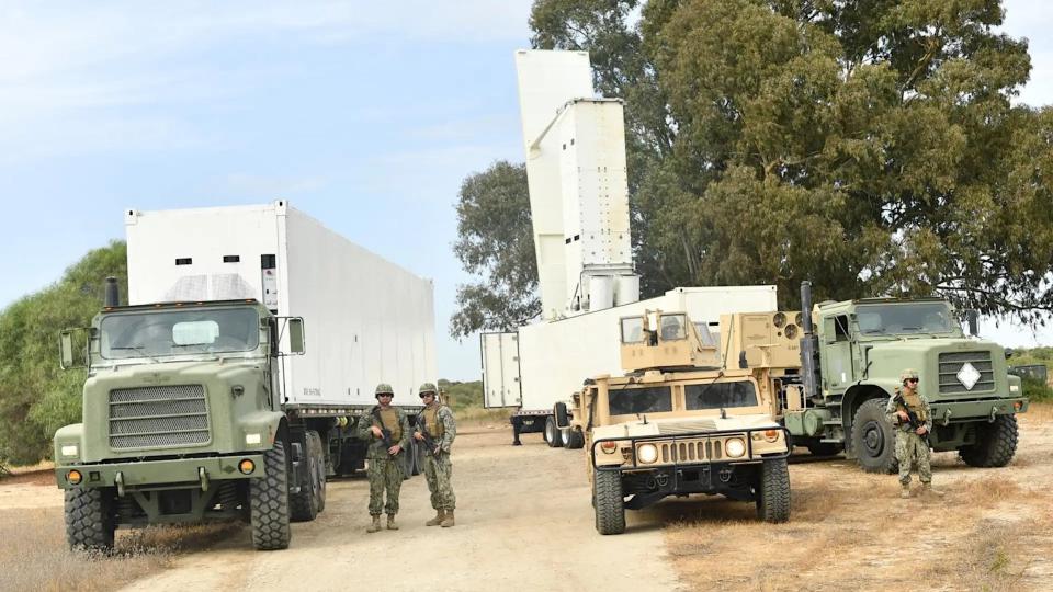 Navy containerized Mk 70 Mod 1 launchers, or another variant of that system, seen during a demonstration in Europe in 2022. <em>USN</em>