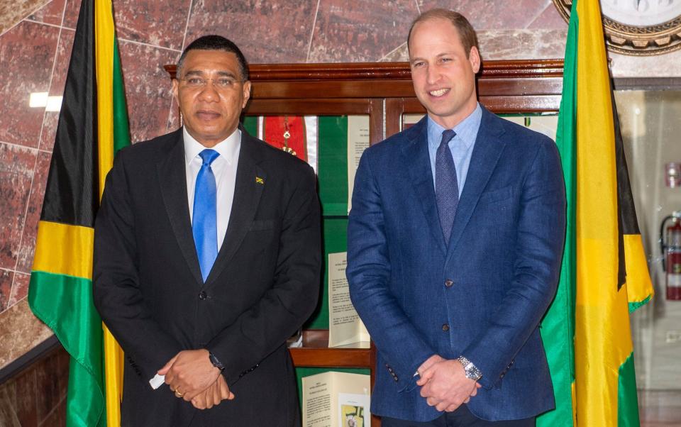 Andrew Holness, left, told the Duke of Cambridge that his country is ready to sever ties with the Royal family - Jane Barlow/PA Wire
