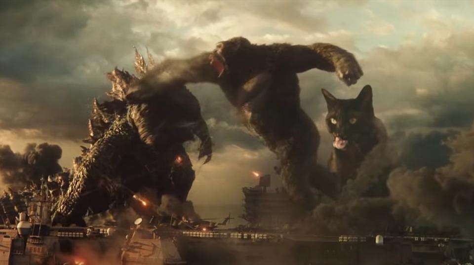 A cat inserted into the trailer of Godzilla vs. Kong.