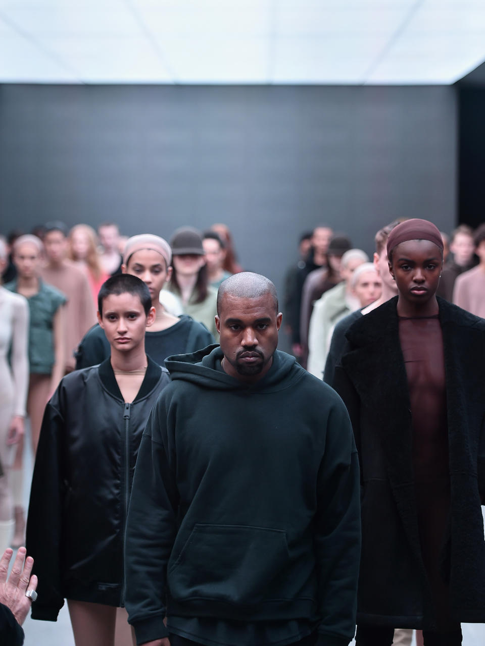 NEW YORK, NY - FEBRUARY 12:  Kanye West on the runway at the adidas Originals x Kanye West YEEZY SEASON 1 fashion show during New York Fashion Week Fall 2015 at Skylight Clarkson Sq on February 12, 2015 in New York City.  (Photo by Theo Wargo/Getty Images for adidas)