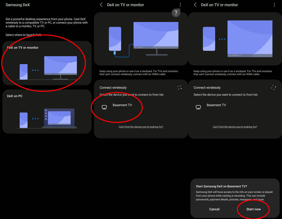 How to wirelessly cast DeX from a Galaxy phone to a TV or monitor