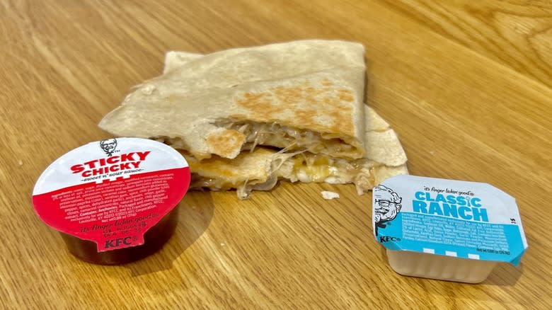 KFC's Chicken Quesadilla and sauces