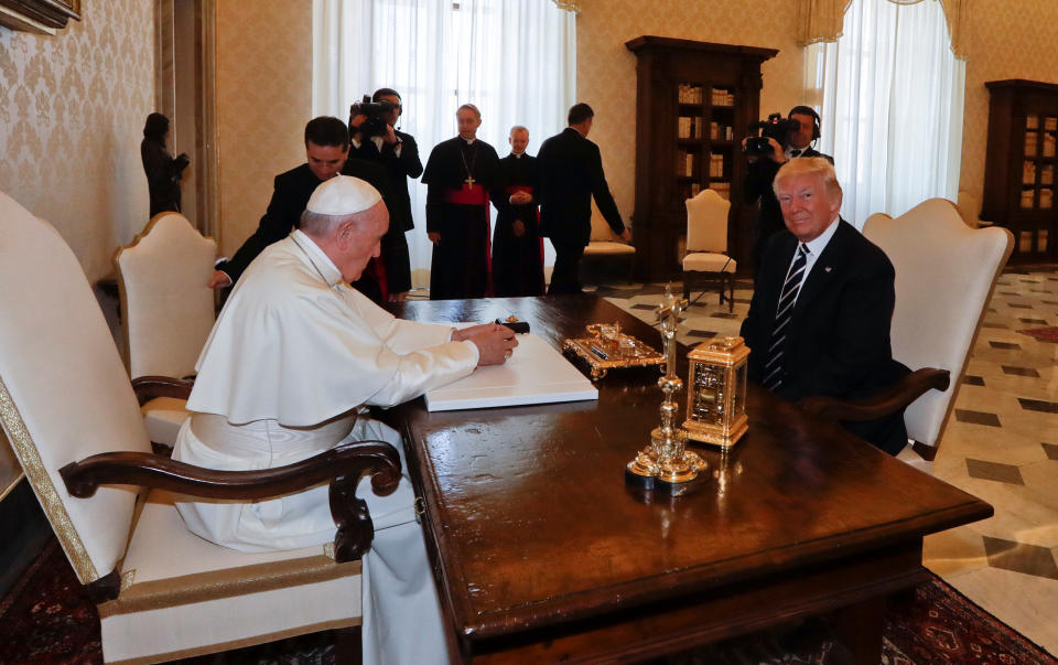 Pope Francis meets U.S. President Donald Trump during a private audience at the Vatican, May 24, 2017. (Photo: POOL New / Reuters)