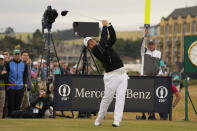 South Korea's Kim Joo-Hyung plays from the 4th tee during the first round of the British Open golf championship on the Old Course at St. Andrews, Scotland, Thursday July 14, 2022. The Open Championship returns to the home of golf on July 14-17, 2022, to celebrate the 150th edition of the sport's oldest championship, which dates to 1860 and was first played at St. Andrews in 1873. (AP Photo/Gerald Herbert)