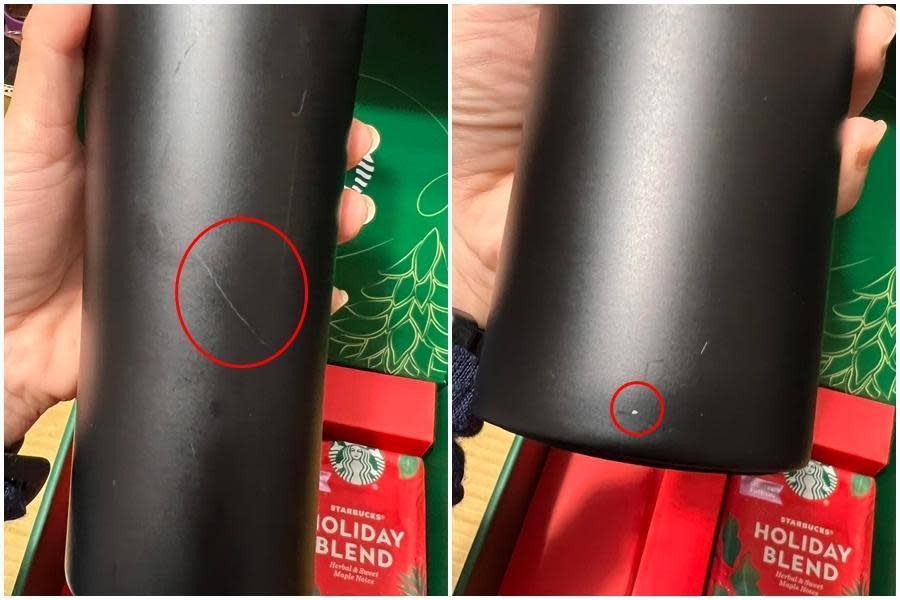 網友發現霧黑的杯身上有好幾條刮痕，還有一處掉漆。（翻攝臉書社團：COSTCO 好市多 消費經驗分享區）