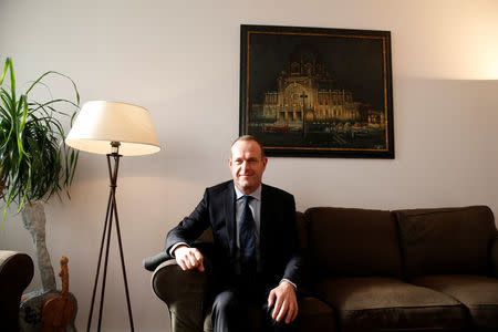 Steeve Briois, Mayor of Henin-Beaumont and one of the vice-presidents of French far right National Front political party, poses in his office at the city hall during an interview as part of the 2017 French presidential election campaign in Henin-Beaumont, France, April 7, 2017. REUTERS/Pascal Rossignol