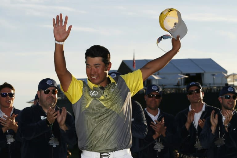 Hideki Matsuyama of Japan reacts after winning the Phoenix Open at TPC Scottsdale on February 7, 2016 in Scottsdale, Arizona