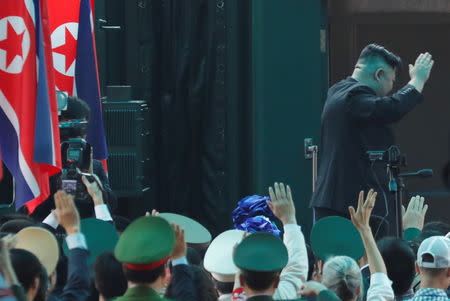 FILE PHOTO - North Korean leader Kim Jong Un boards his train to depart for North Korea after bidding farewell at Dong Dang railway station in Vietnam March 2, 2019. REUTERS/Kim Kyung-Hoon/File Photo