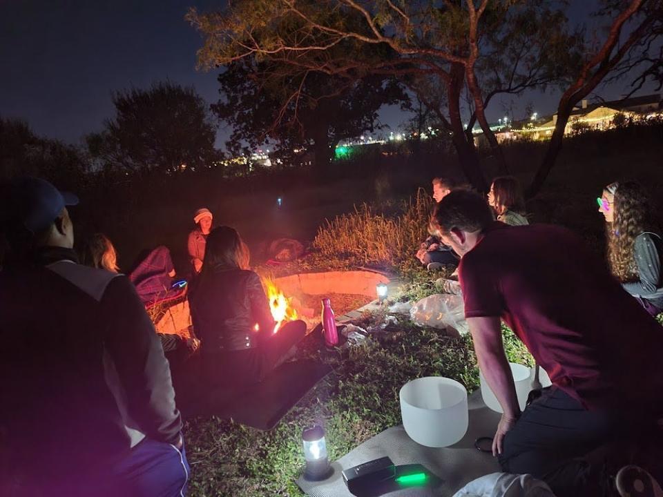 sound bowls around firepit