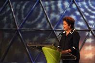 Brazilian President Dilma Rouseff delivers a speech during the Preliminary Draw for the 2014 FIFA World Cup Brazil