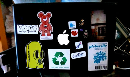 stickers on a macbook