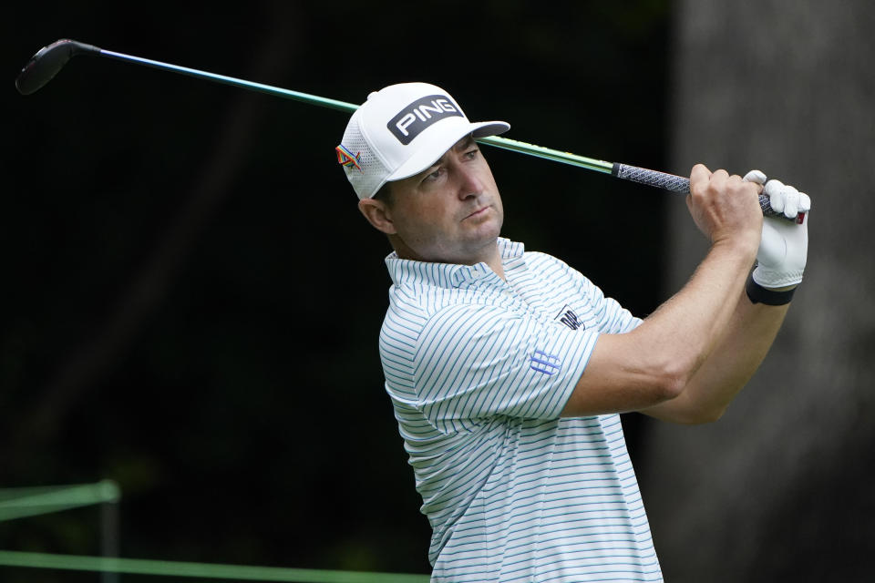 Rob Oppenheim drives on the second hole during the third round of the Wyndham Championship golf tournament at Sedgefield Country Club on Saturday, Aug. 15, 2020, in Greensboro, N.C. (AP Photo/Chris Carlson)