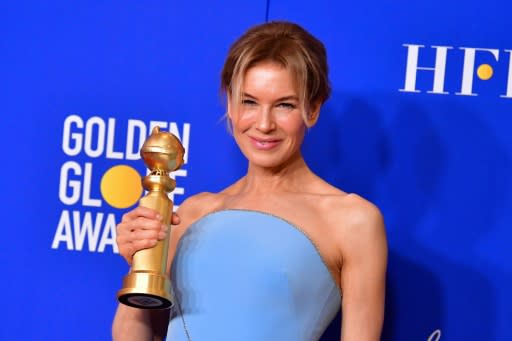 US actress Renee Zellweger won as expected for best drama film actress for her turn as an aging Judy Garland in "Judy"