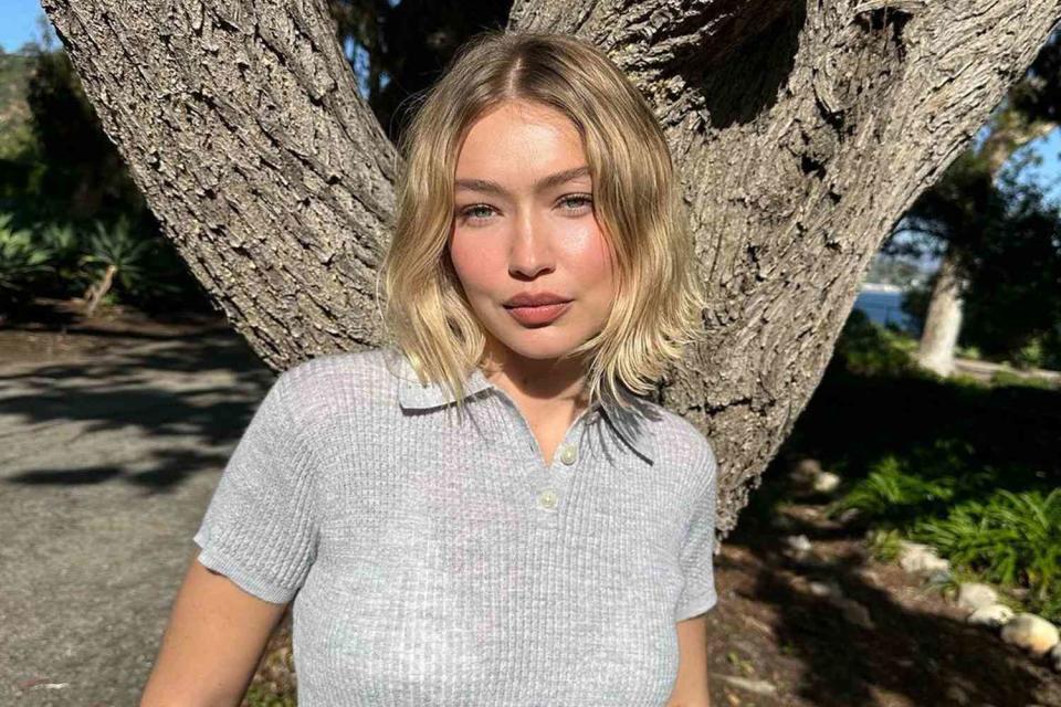 <p>Gigi Hadid/Instagram</p> Gigi Hadid poses with a short, blonde haircut