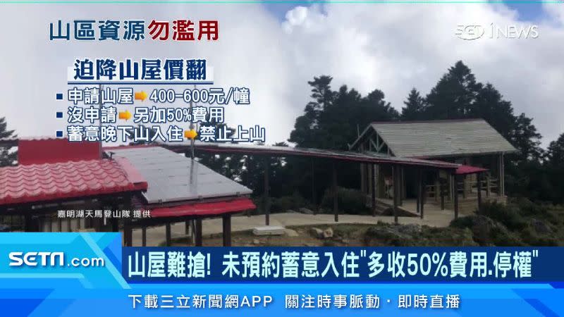 山區資源勿濫用，蓄意晚下山入住山屋的民眾有可能會被禁止上山。（圖／嘉明湖天馬登山隊提供）