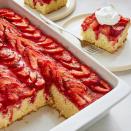 <p>What makes this poke cake so special? After this lightened-up cake is baked and cooled, it's poked with holes (hence the name!) that are filled with fresh pureed strawberries thickened with gelatin to prevent the cake from getting soggy. The end result? Sweet strawberry flavor inside and out! <a href="https://www.eatingwell.com/recipe/278024/strawberry-poke-cake/" rel="nofollow noopener" target="_blank" data-ylk="slk:View Recipe;elm:context_link;itc:0;sec:content-canvas" class="link ">View Recipe</a></p>