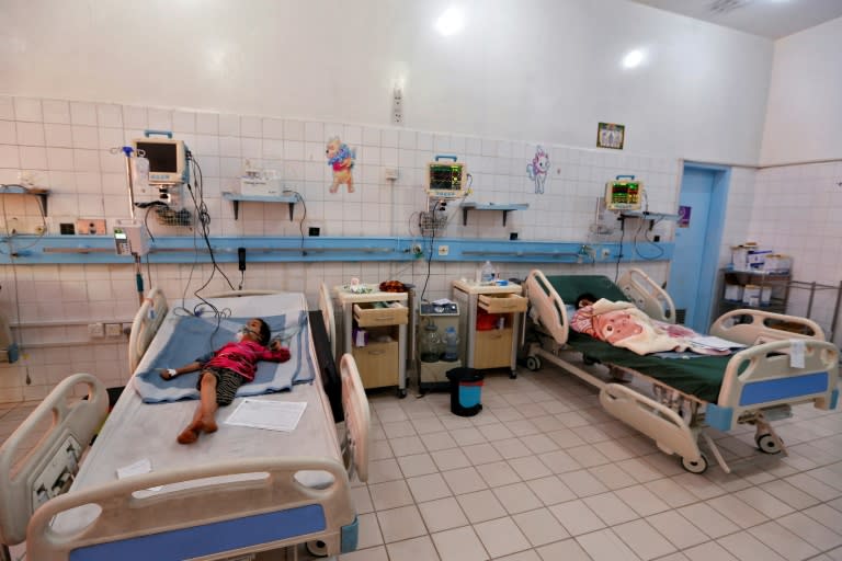 Yemeni children suffering from diphtheria receive treatment at a hospital in the capital Sanaa on November 22, 2017