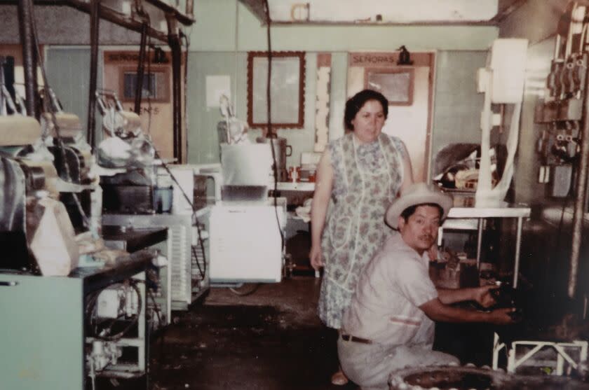 LOS ANGELES-CA-MAY 25, 2021: A photograph of La Gloria Mexican Foods, one of the oldest tortilla factories in the city, founders Manuel and Antonia Behar, provided by the family, is photographed on Tuesday, May 25, 2021. (Christina House / Los Angeles Times)