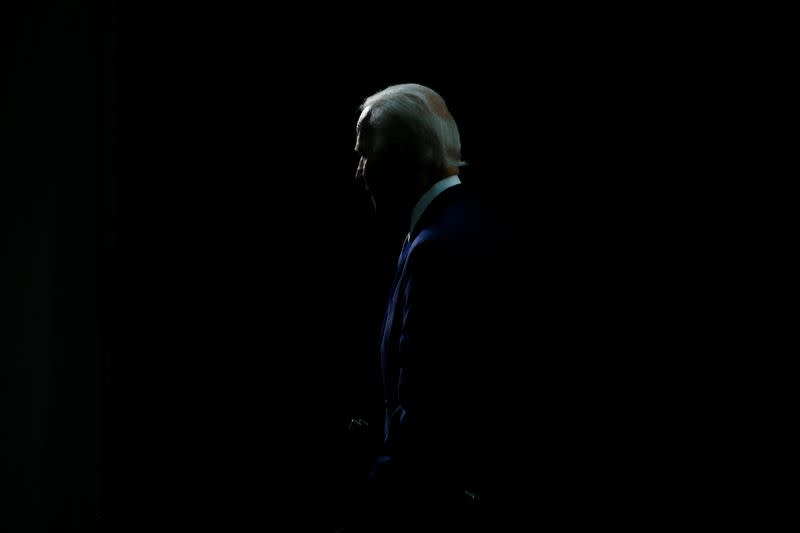 U.S. Democratic presidential candidate Joe Biden speaks during a campaign event in Dover