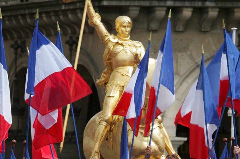 A gilded bronze statue of Joan of Arc stands in the Place des Pyramides in Paris. On May 16, 1920, Joan of Arc was canonized as a saint of the Roman Catholic Church. File Photo by Eco Clement/UPI