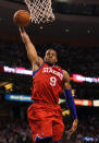 BOSTON, MA - MAY 26: Andre Iguodala #9 of the Philadelphia 76ers drives to the basket against the Boston Celtics in Game Seven of the Eastern Conference Semifinals during the 2012 NBA Playoffs on May 26, 2012 at TD Garden in Boston, Massachusetts. NOTE TO USER: User expressly acknowledges and agrees that, by downloading and or using this photograph, User is consenting to the terms and conditions of the Getty Images License Agreement. The Celtics won 85-75. (Photo by Jim Rogash/Getty Images)