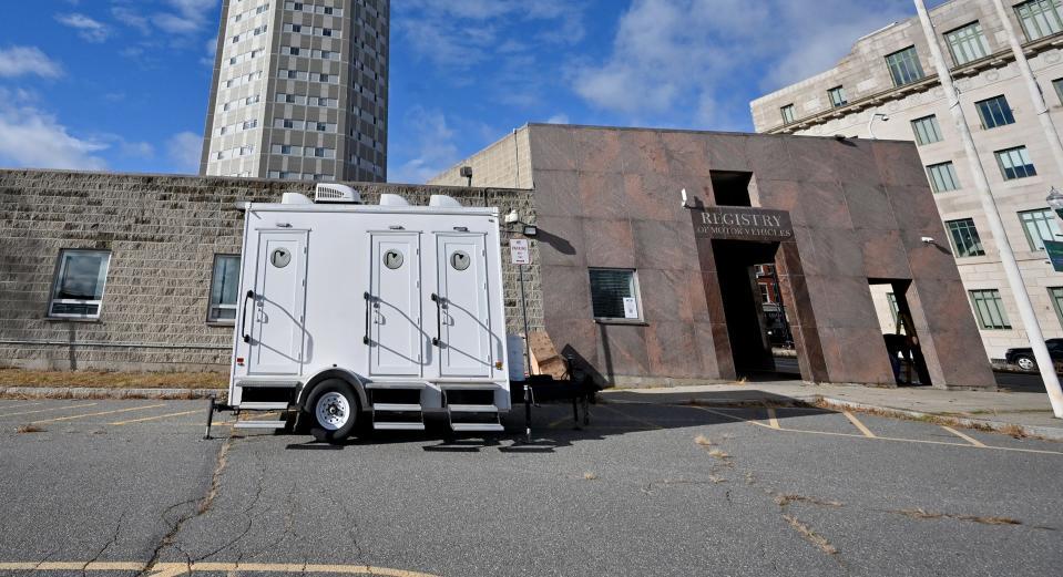 The temporary shelter at the old RMV will have 60 beds.