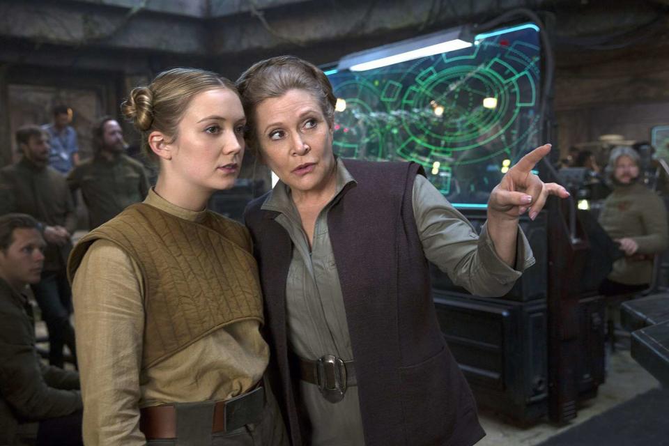 <p>Lucas Films</p> Billie Lourd and Carrie Fisher