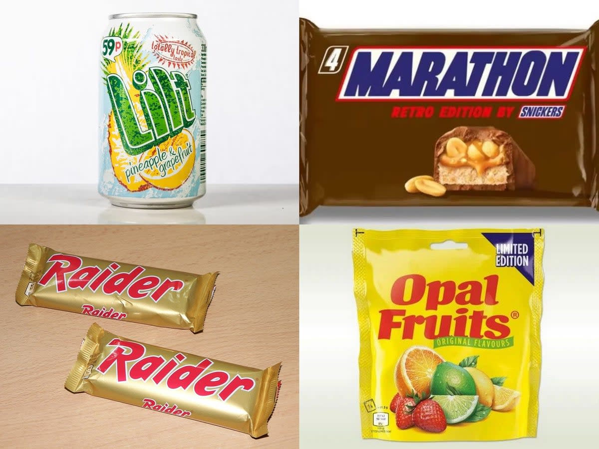 Clockwise from top left: Lilt, Marathon, Opal Fruits and Raider bars (Wikimedia Commons/Alamy)