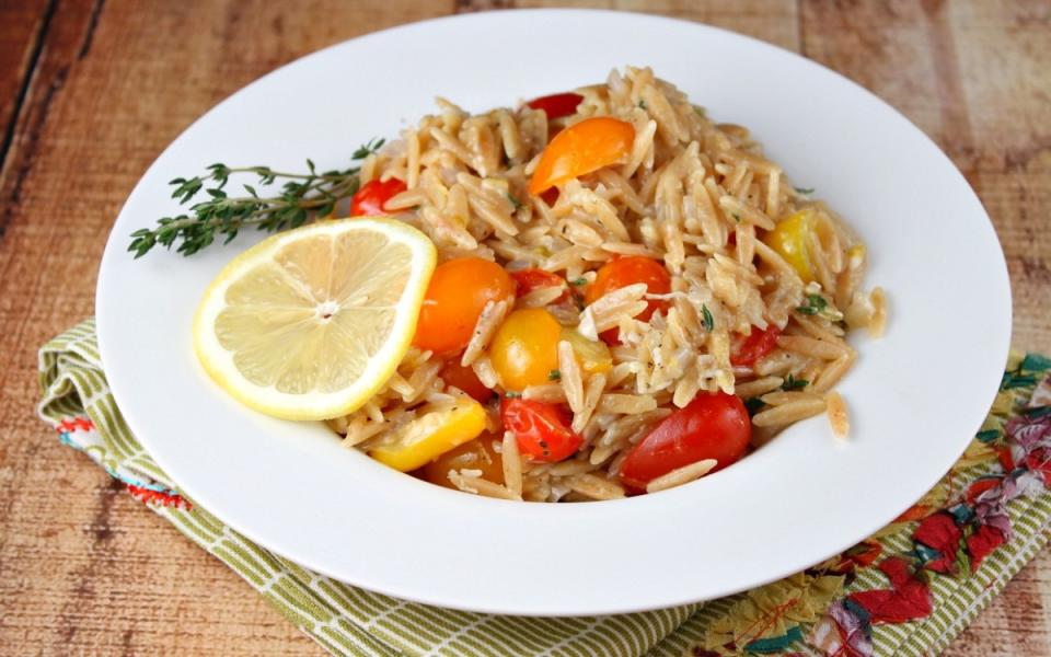 <p>Recipe Girl</p><p>Get cooking on a delicious and colorful side-dish choice that is packed with flavor.</p><p><strong>Get the recipe:</strong> <a href="/268192/lorilange/25-minute-lemon-thyme-orzo-pilaf/" data-ylk="slk:25-Minute Lemon-Thyme Orzo Pilaf;elm:context_link;itc:0;sec:content-canvas" class="link "><strong>25-Minute Lemon-Thyme Orzo Pilaf</strong></a></p>