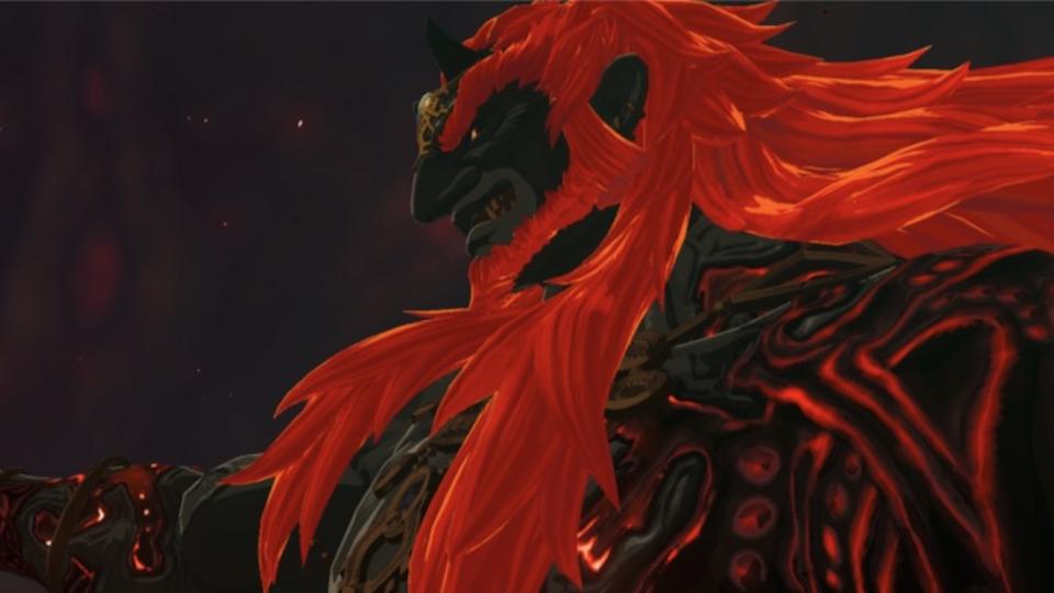 Ganondorf stands looking to the left. His armor glows red