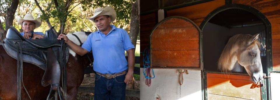 <div class="inline-image__caption"><p>Nicaraguan cowboys Lorenzo and Lorenzo ready horses for a ride while a horse enjoys a sunbeam inside the stable.</p></div> <div class="inline-image__credit">Sarah Rogers/The Daily Beast</div>