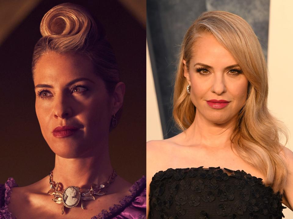 Leslie Grossman as Coco St. Pierre Vanderbilt in "American Horror Story: Apocalypse," and at the Vanity Fair Oscar Party Hosted By Radhika Jones at Wallis Annenberg Center for the Performing Arts on March 12, 2023 in Beverly Hills, California.