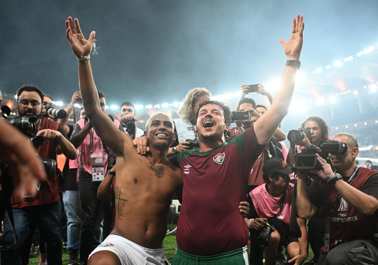 John Kennedy scored the Copa Libertadores winner for Fluminense and was sent off minutes later after an excessive celebration. (Photo by CARL DE SOUZA / AFP)