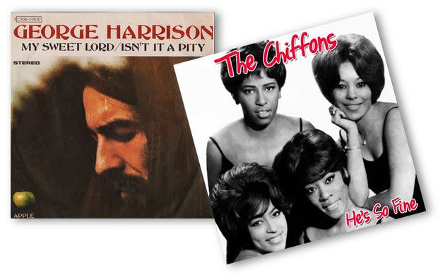 Le copertine di &lt;i&gt;My Sweet Lord&lt;/i&gt; (George Harrison, 1970) e &lt;i&gt;He&#x002019;s So Fine&lt;/i&gt; (The Chiffons, 1962) (Photo: ..)