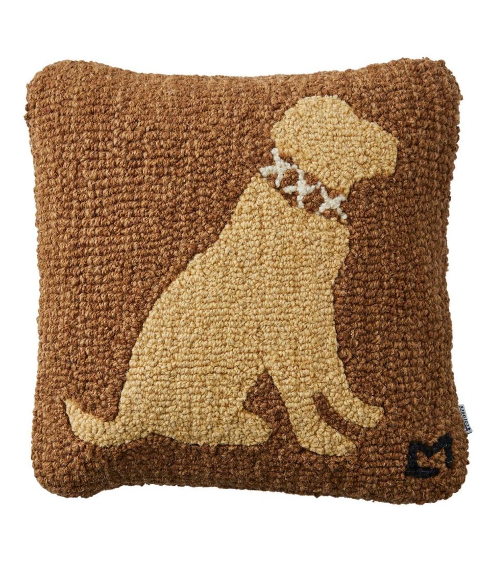 Wool Hooked Throw Pillow, Yellow Lab