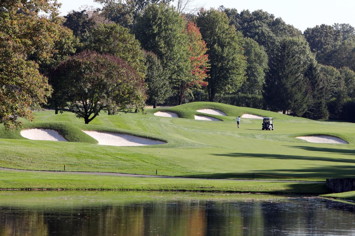 A golfer plays at Trump National Golf Club Westchester in Briarcliff Manor Oct. 3, 2023.