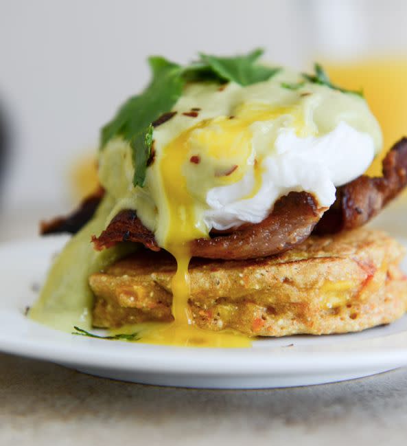 <strong>Get the <a href="http://www.howsweeteats.com/2014/03/sweet-corn-cake-eggs-benedict-with-avocado-hollandaise/" target="_blank">Sweet Corn Cake Eggs Benedict with Avocado Hollandaise recipe</a> from How Sweet It Is</strong>