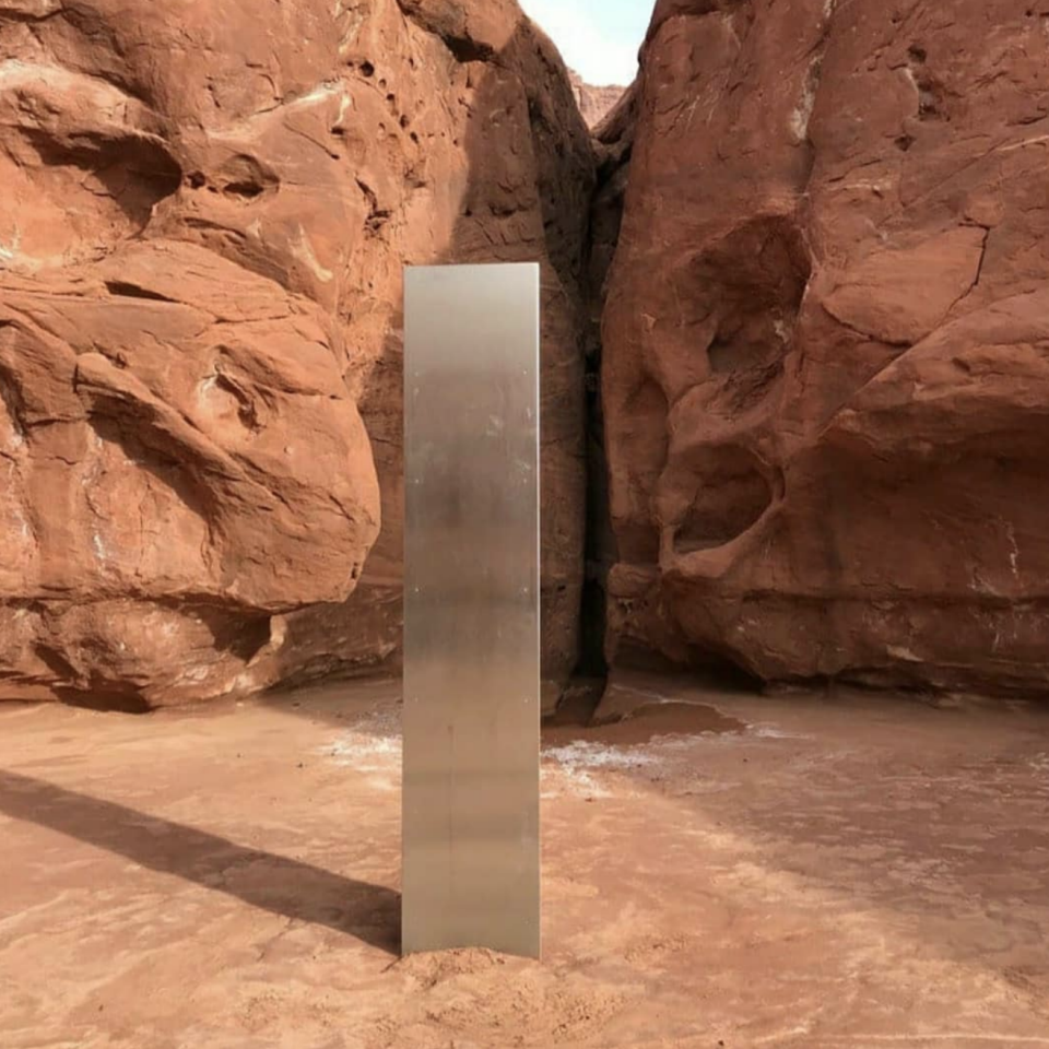 A monolith pictured in a Utah desert.