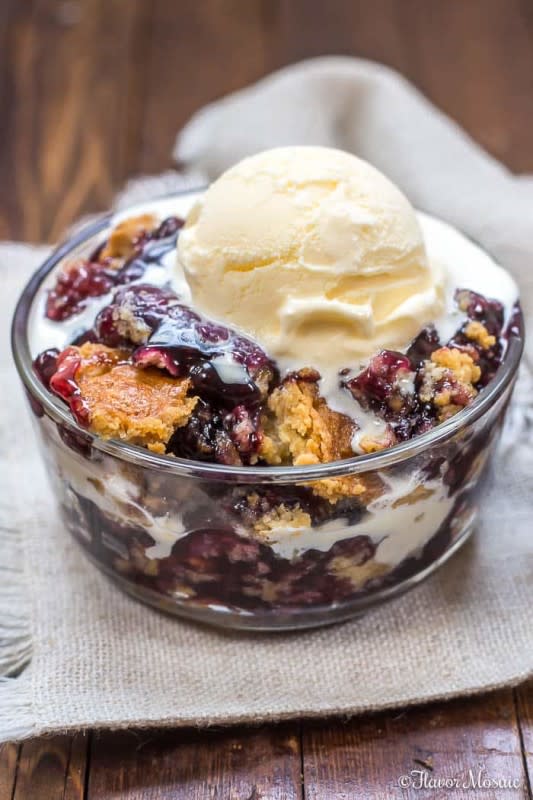 <p><strong>Blueberry Dump Cake</strong><br> Get the recipe<a href="https://flavormosaic.com/blueberry-dump-cake/" rel="nofollow noopener" target="_blank" data-ylk="slk:here;elm:context_link;itc:0;sec:content-canvas" class="link rapid-noclick-resp"><em><strong> here</strong></em></a></p>