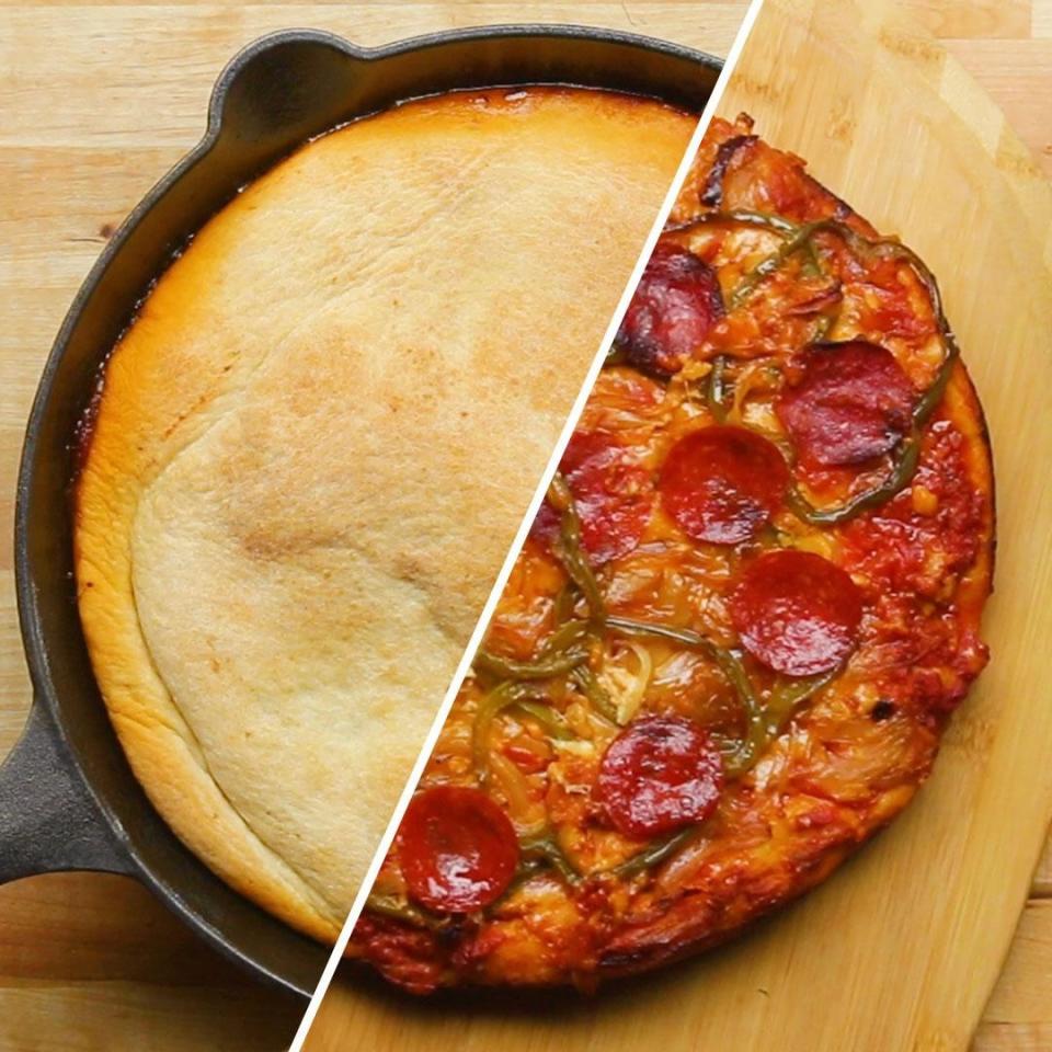 Upside-down one-pan pizza