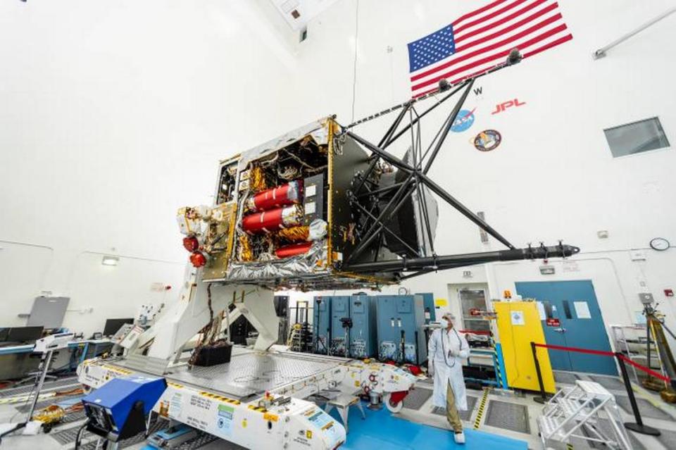 NASA’s Psyche spacecraft is captured here on August 18, 2021, in a clean room at the agency’s Jet Propulsion Laboratory in Southern California – in the midst of system integration and test. The mission’s launch period opens August 1, 2022.