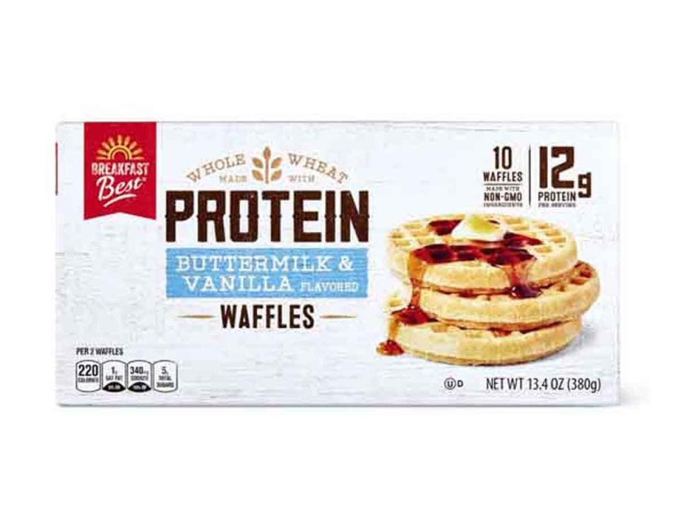 Aldi protein waffles in white box