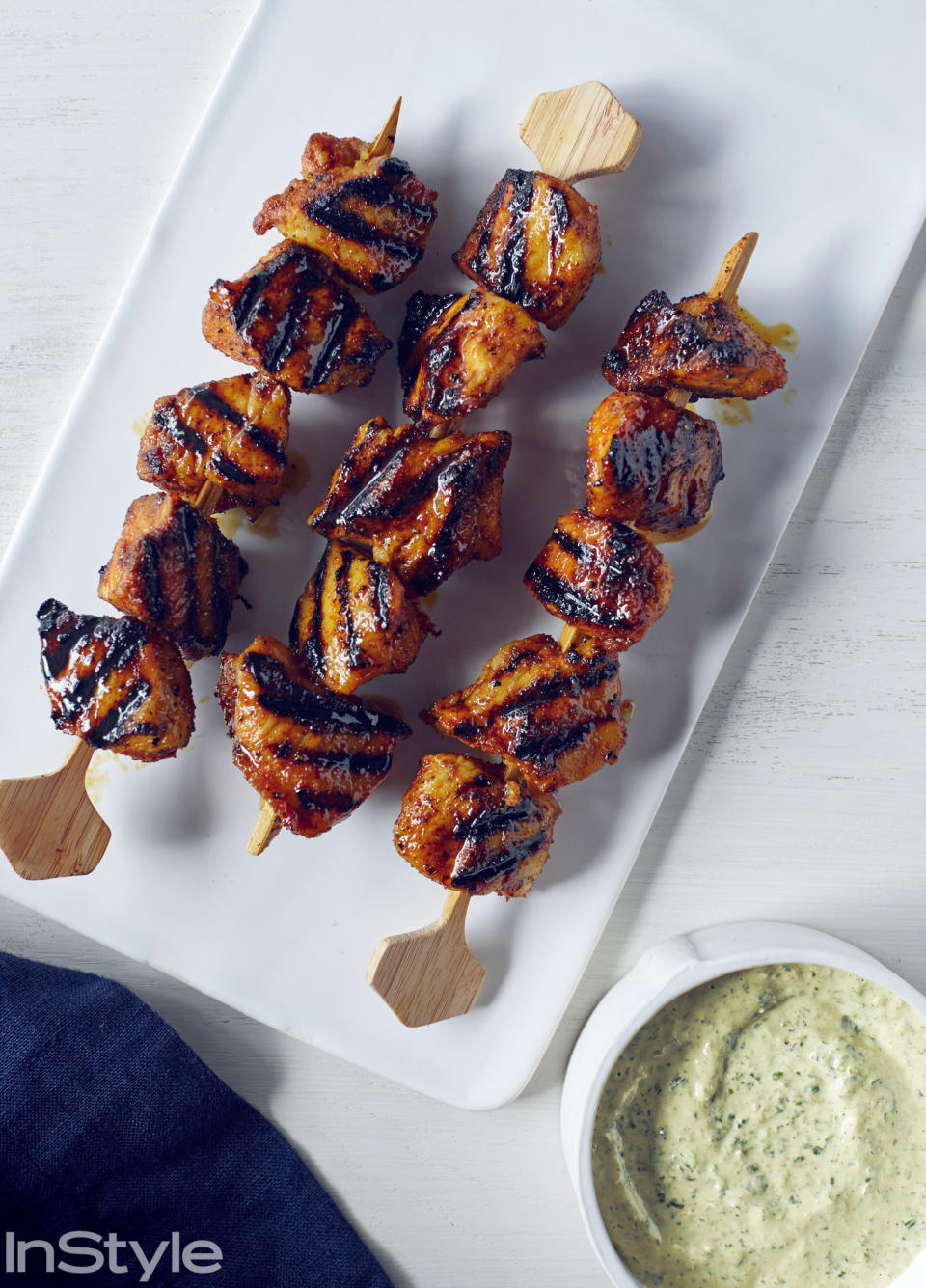 Jerusalem Spiced Chicken Skewers with Green Tahini Sauce