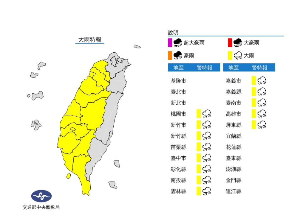 外出帶傘！桃園以南13縣市大雨特報