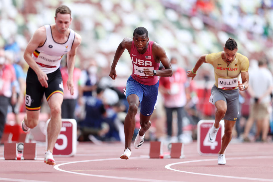 Seen here, Erriyon Knighton in his 200m heat at the Olympic Games. 