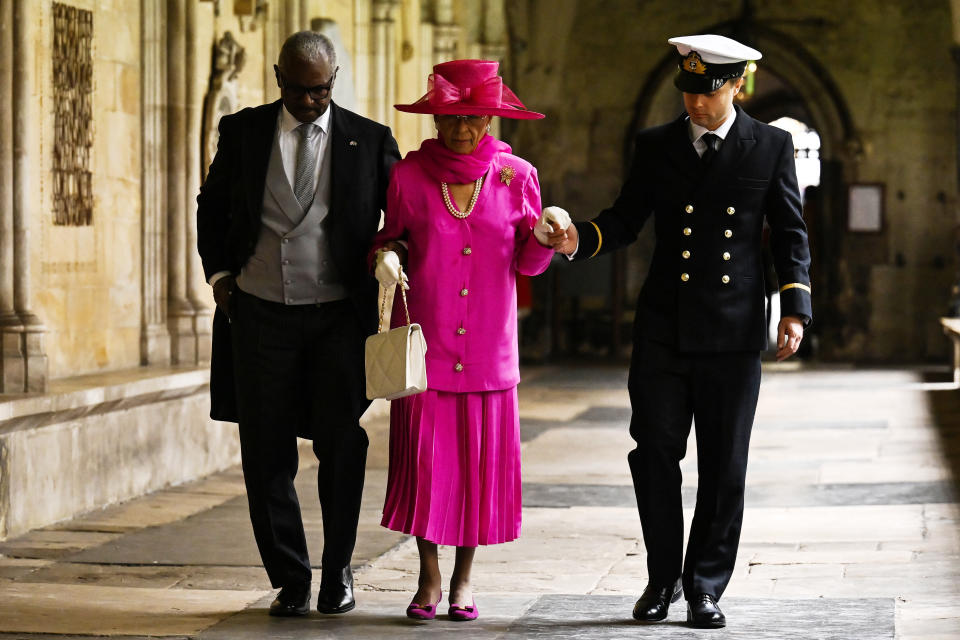 <p>LONDON, ENGLAND - MAY 06: Former Bahamas Prime Minister Hubert Minnis and Marguerite Pindling arrive to take their seats ahead of the Coronation of King Charles III and Queen Camilla on May 6, 2023 in London, England. The Coronation of Charles III and his wife, Camilla, as King and Queen of the United Kingdom of Great Britain and Northern Ireland, and the other Commonwealth realms takes place at Westminster Abbey today. Charles acceded to the throne on 8 September 2022, upon the death of his mother, Elizabeth II. (Photo by Ben Stansall - WPA Pool/Getty Images)</p> 